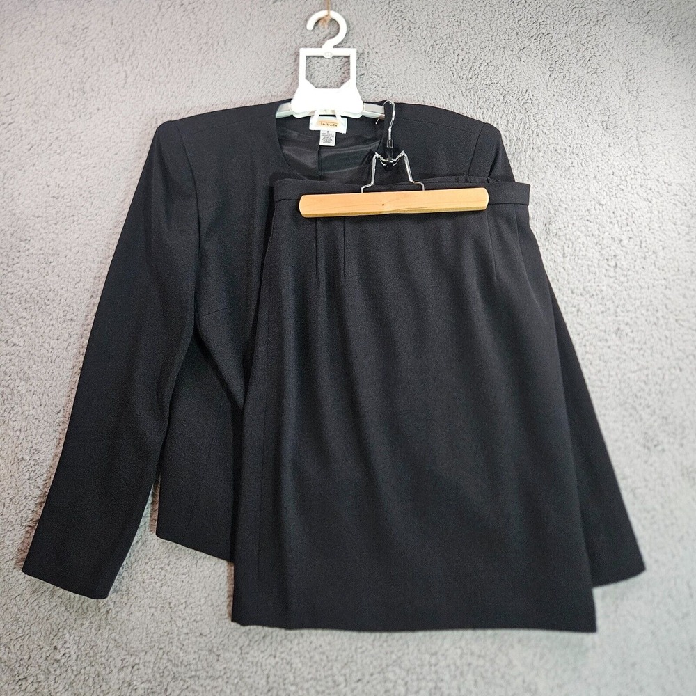 Talbots Blazer Suit 2 PC Size 8 10 Black Career Church Business Wool Made in USA